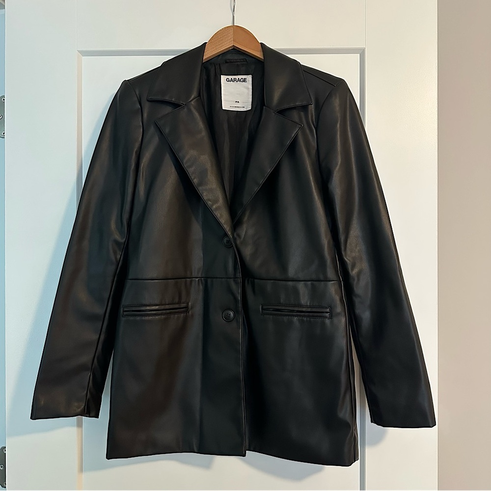 Black leather blazer jacket
